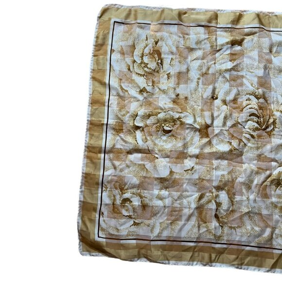 Vintage Terital Gruppo Italian Scarf Beige Brown Rose Floral Pattern - Picture 5 of 7